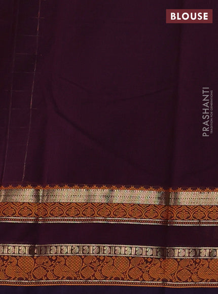 Kanchi cotton saree deep purple with allover zari checked pattern and rettapet thread woven border