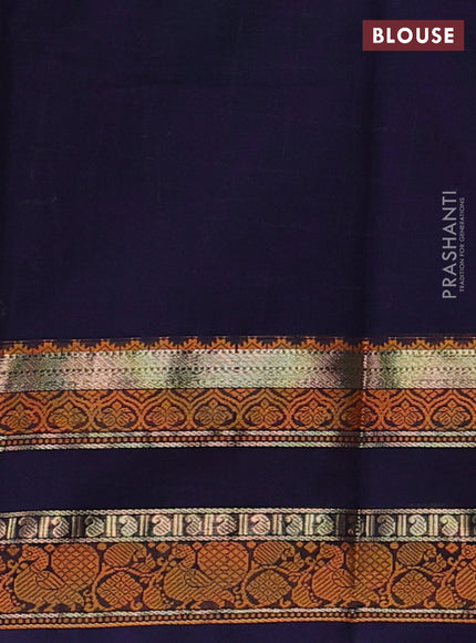 Kanchi cotton saree navy blue with allover zari checked pattern and rettapet thread woven border