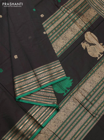 Kanchi cotton saree bottle green and green with thread woven buttas and thread & zari woven border