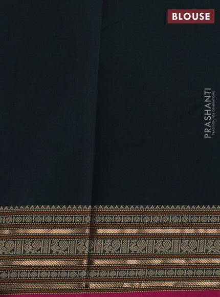 Kanchi cotton saree bottle green and pink with thread woven buttas and thread & zari woven border