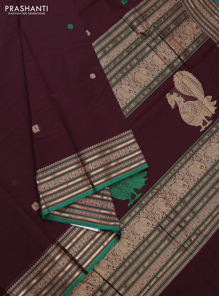 Kanchi cotton saree deep jamun and green with thread woven buttas and thread & zari woven border
