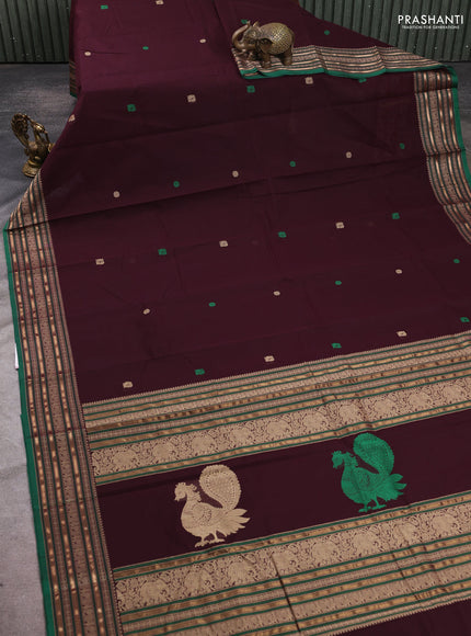Kanchi cotton saree deep jamun and green with thread woven buttas and thread & zari woven border