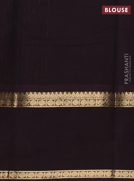 Kanchi cotton saree coffee brown with allover zari stripe pattern and rettapet zari woven border