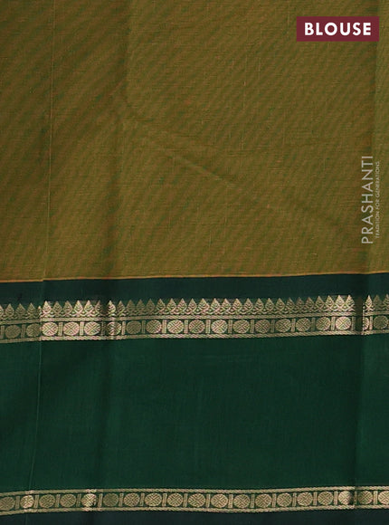 Kanchi cotton saree mehendi green and bottle green with allover zari stripe pattern and rettapet zari woven border