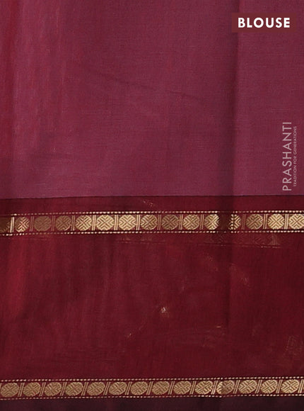 Kanchi cotton saree maroon with allover zari stripe pattern and rettapet zari woven border