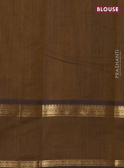 Kanchi cotton saree brown with allover zari stripe pattern and rettapet zari woven border