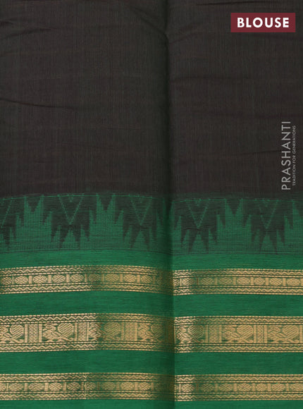 Kanchi cotton saree bottle green and green with allover thread weaves and zari woven border