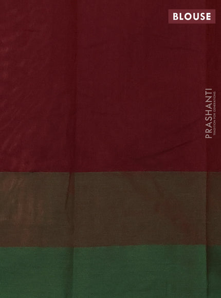 Kanchi cotton saree maroon and green with allover self emboss and temple design simple border