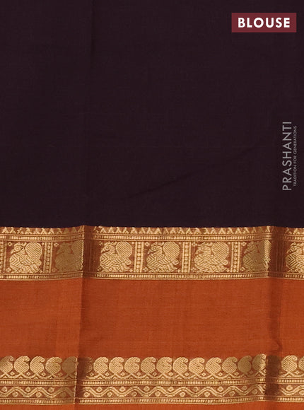 Kanchi cotton saree jamun shade and rust shade with allover thread checked pattern and rettapet zari woven border
