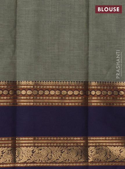 Kanchi cotton saree pastel green and navy blue with zari woven buttas and rettapet zari woven border