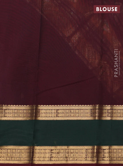 Kanchi cotton saree deep maroon and green with zari woven buttas and rettapet zari woven border