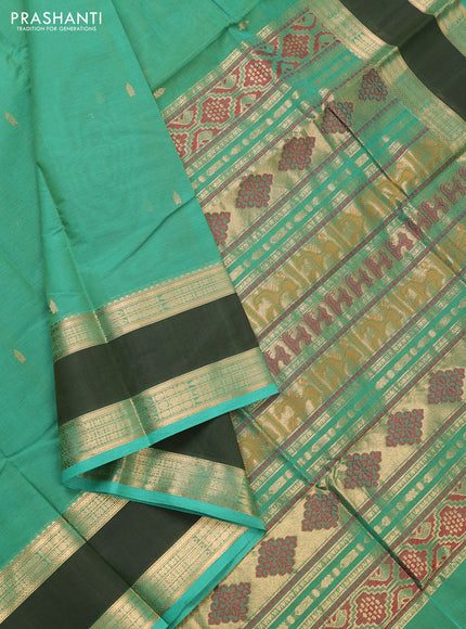 Kanchi cotton saree teal green and green with zari woven buttas and rettapet zari woven border
