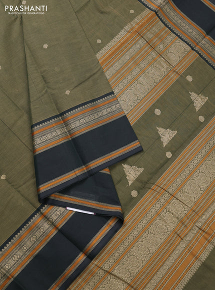 Kanchi cotton saree olive green and bottle green with thread woven buttas and rettapet thread woven border