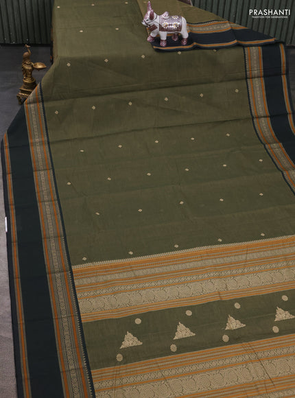Kanchi cotton saree olive green and bottle green with thread woven buttas and rettapet thread woven border
