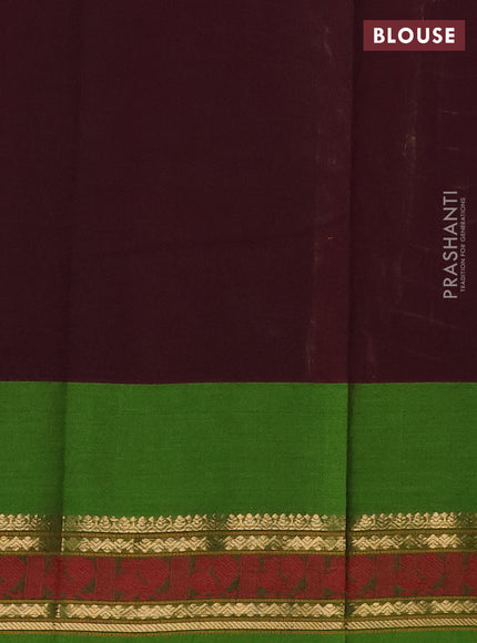 Kanchi cotton saree coffee brown and light green with allover zari checks & buttas and thread & zari woven border