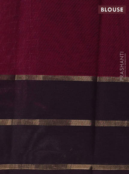 Kanchi cotton saree deep maroon and coffee brown with allover thread checked pattern and long zari woven border