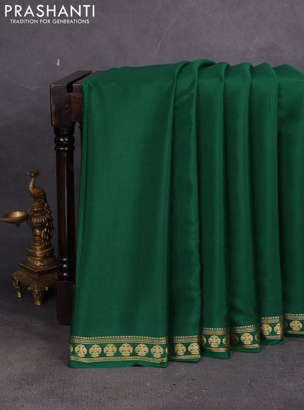 Pure mysore silk saree green with plain body and zari woven butta border