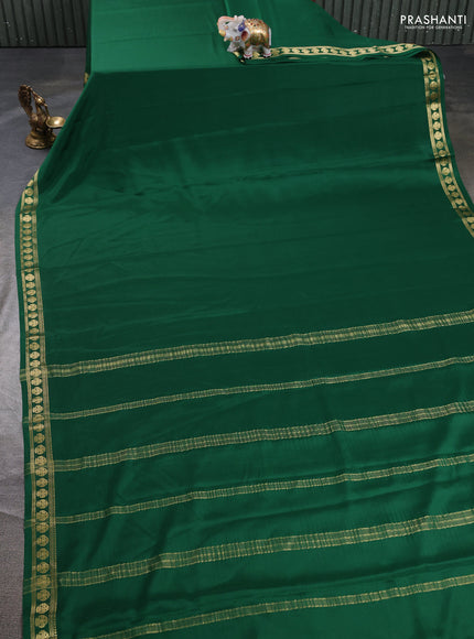 Pure mysore silk saree green with plain body and zari woven butta border