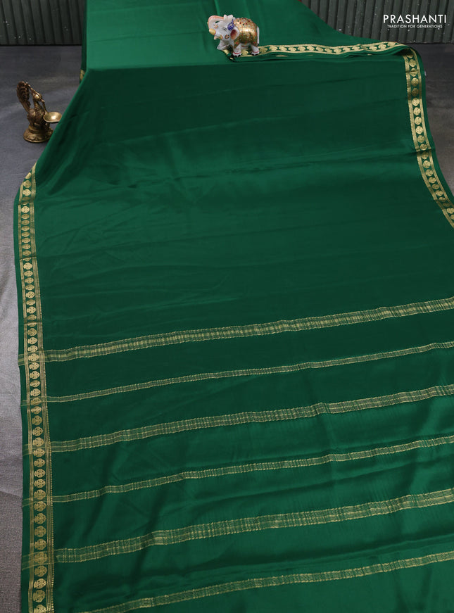 Pure mysore silk saree green with plain body and zari woven butta border