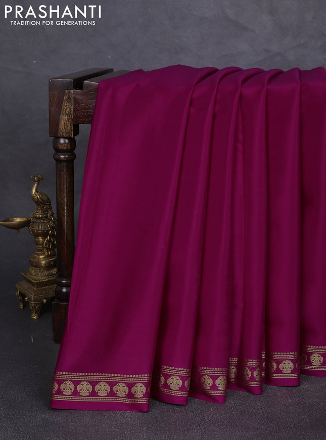 Pure mysore silk saree pink with plain body and zari woven butta border