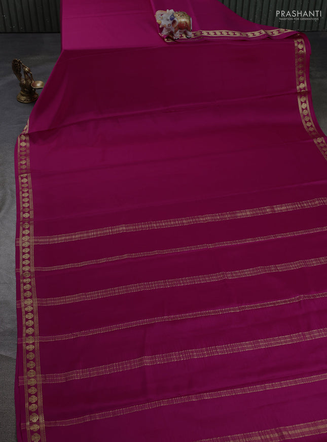 Pure mysore silk saree pink with plain body and zari woven butta border