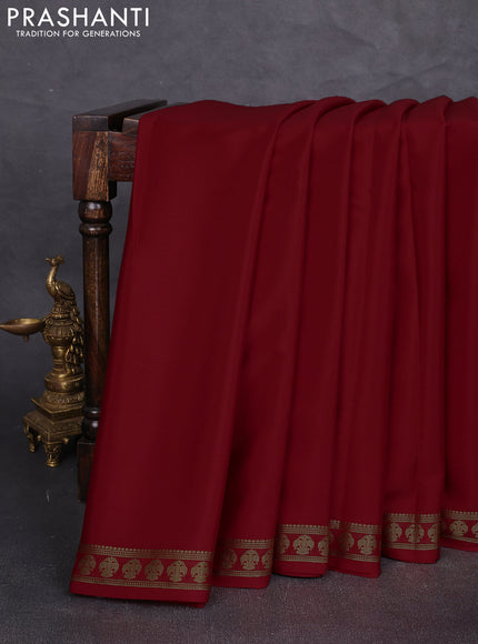 Pure mysore silk saree red with plain body and zari woven butta border
