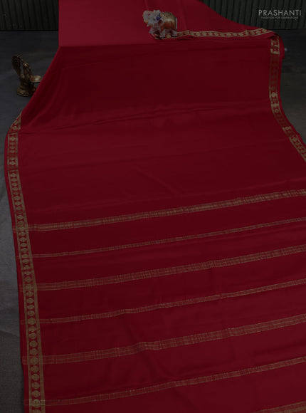 Pure mysore silk saree red with plain body and zari woven butta border