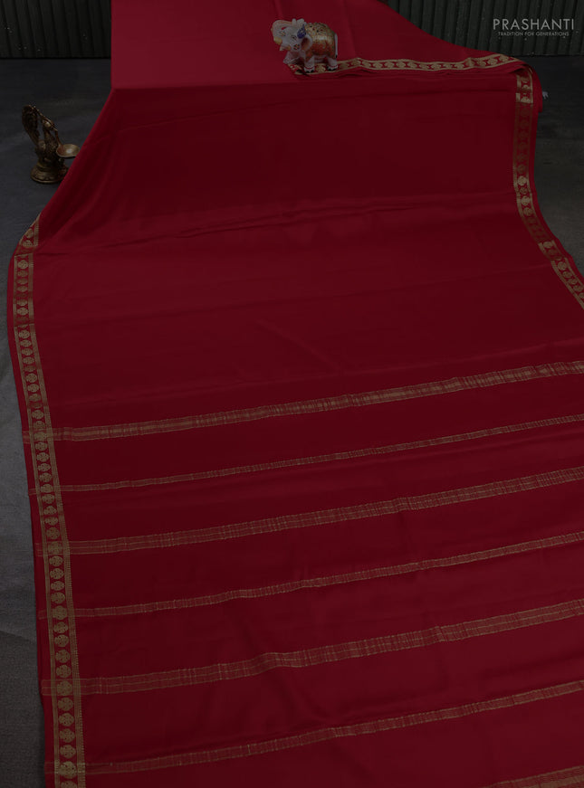 Pure mysore silk saree red with plain body and zari woven butta border