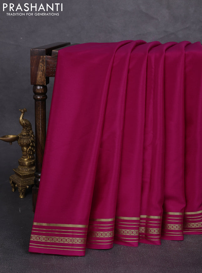 Pure mysore silk saree pink with plain body and zari woven border