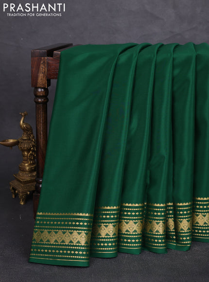 Pure mysore silk saree green with plain body and zari woven border