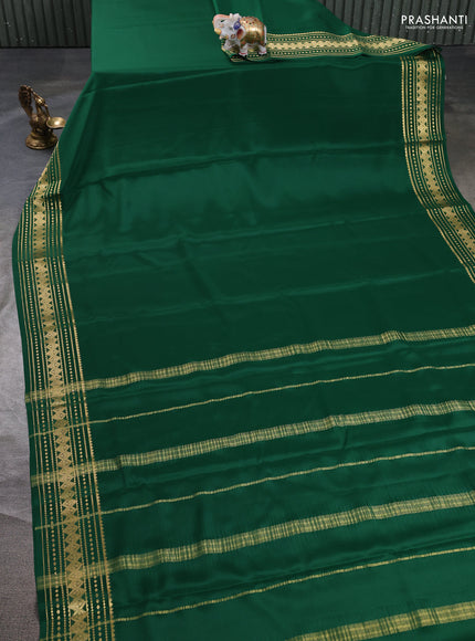 Pure mysore silk saree green with plain body and zari woven border