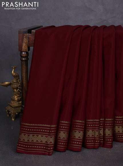 Pure mysore silk saree deep maroon with plain body and zari woven border