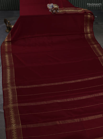 Pure mysore silk saree deep maroon with plain body and zari woven border