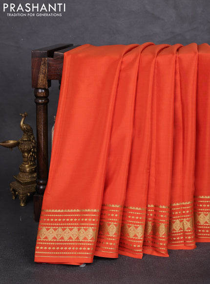 Pure mysore silk saree rust shade with plain body and zari woven border