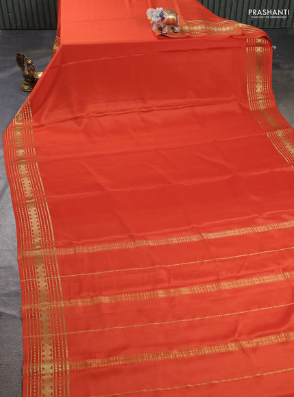 Pure mysore silk saree rust shade with plain body and zari woven border