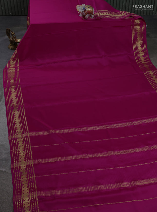 Pure mysore silk saree pink with plain body and zari woven border