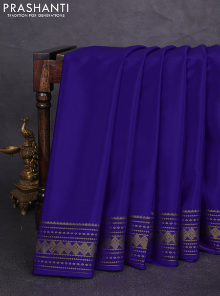 Pure mysore silk saree royal blue with plain body and zari woven border