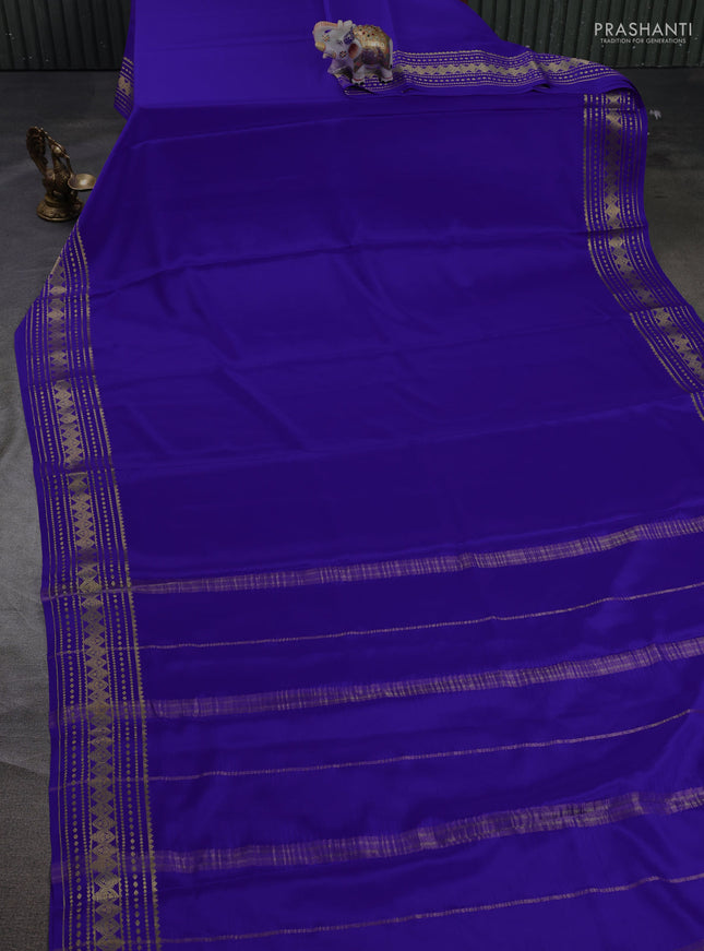 Pure mysore silk saree royal blue with plain body and zari woven border