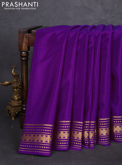 Pure mysore silk saree purple with plain body and zari woven border
