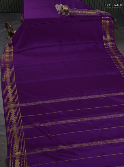 Pure mysore silk saree purple with plain body and zari woven border