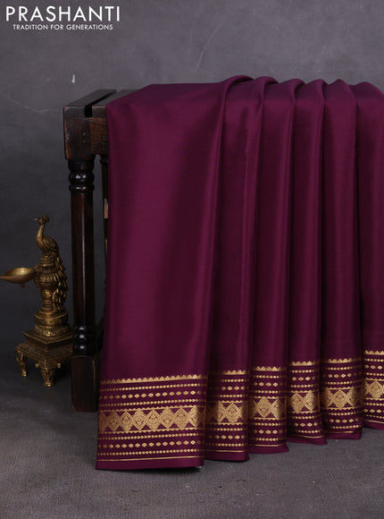 Pure mysore silk saree deep wine shade with plain body and zari woven border