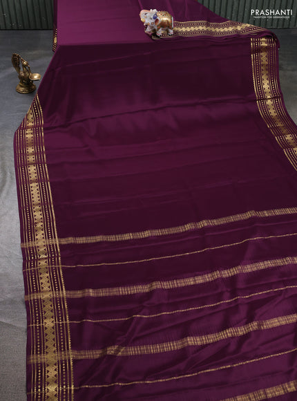 Pure mysore silk saree deep wine shade with plain body and zari woven border