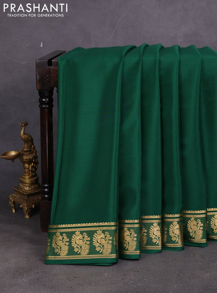 Pure mysore silk saree green with plain body and zari woven butta border