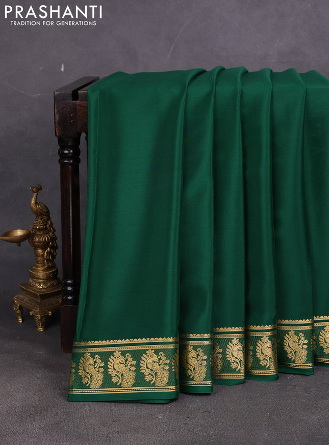 Pure mysore silk saree green with plain body and zari woven butta border