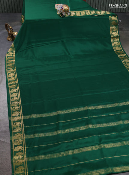 Pure mysore silk saree green with plain body and zari woven butta border