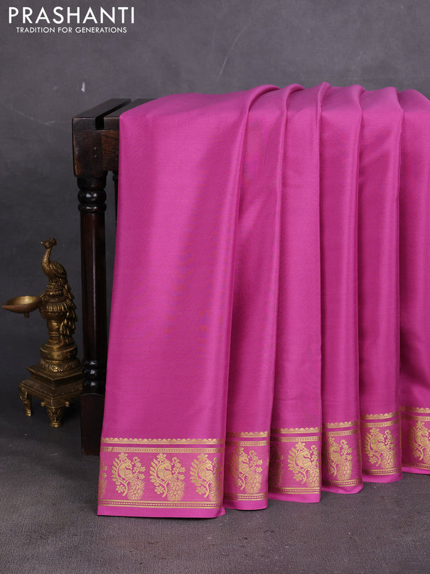 Pure mysore silk saree mauve pink with plain body and zari woven butta border