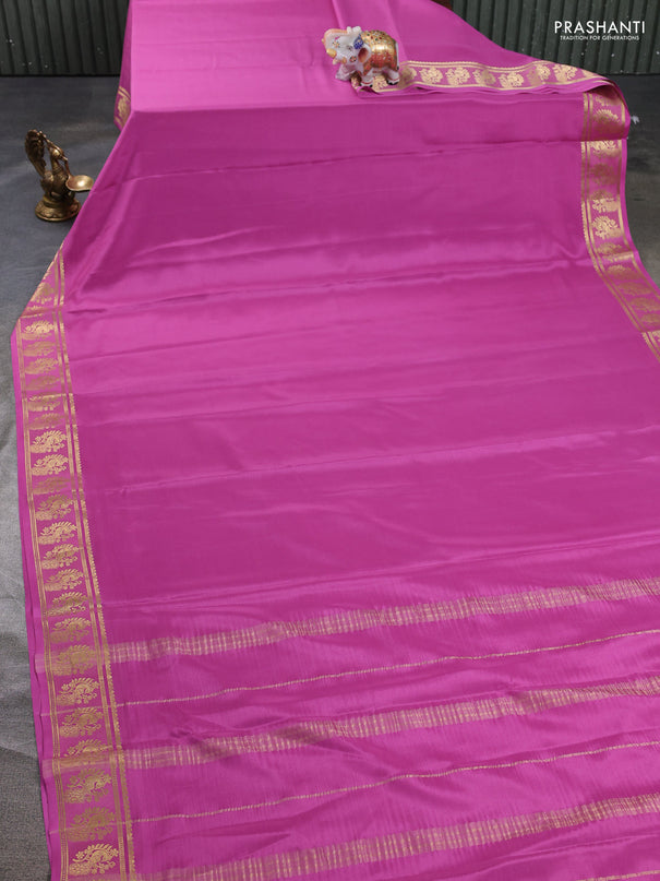 Pure mysore silk saree mauve pink with plain body and zari woven butta border