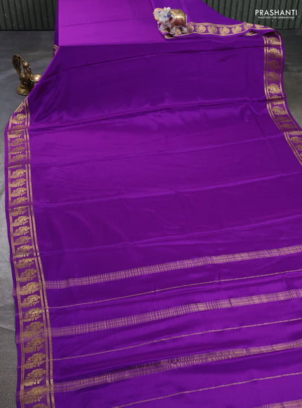 Pure mysore silk saree purple with plain body and zari woven butta border