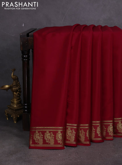 Pure mysore silk saree red with plain body and zari woven butta border