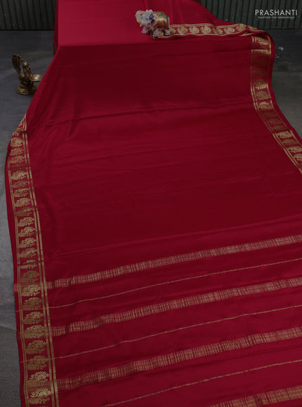 Pure mysore silk saree red with plain body and zari woven butta border